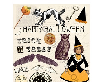 Trick or Treat Halloween Vintage Digital Collage Sheet