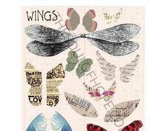 Vintage Wings I Digital Collage Sheet