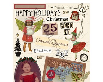 Happy Holidays Vintage Digital Collage Sheet