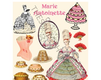 Vintage Marie Antoinette Fashion Digital Collage Sheet