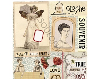 Vintage Art Journal I Digital Collage Sheet