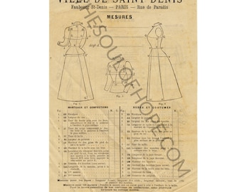 Antique French Fashion Catalog Page Digital Image