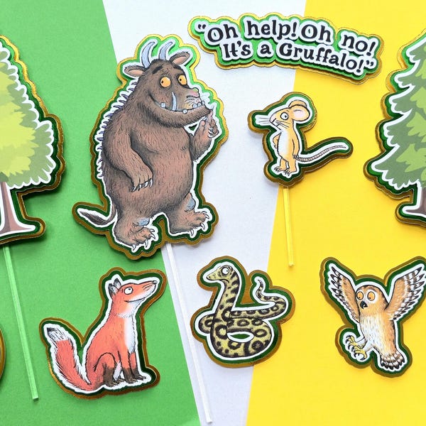 Gruffalo Stick Man theme cake topper set Julia Donaldson inspired custom name and age