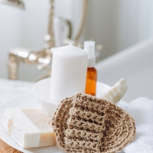 Scrubber, jute washcloth, skin care, washcloth, spa gift, spa accessory, bath and shower accessories. image 3