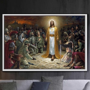 Jesus Canvas, Christian Canvas, Jesus with Soldiers Poster, Christian Poster, Soldiers and People Print, Ready to Hang, Canvas Wall Art,
