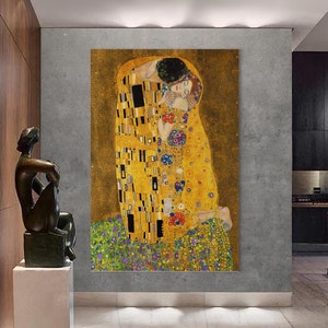 Canvas De kus van Gustav Klimt, modern canvas, poster romantische liefde, canvas De kus, poster Gustav Klimt, canvas kunst aan de muur,