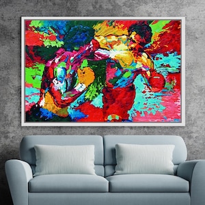 Leroy Neiman Rocky Balboa vs Apollo Wall Art, Rocky Balboa Canvas, Arte murale per palestra, Poster motivazionale, Pronto da appendere, Arte murale su tela,