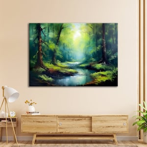 Tela foresta dorata autunnale, poster foresta al tramonto, tela foresta, stampa paesaggio tramonto natura, arte murale su tela, pronta da appendere,