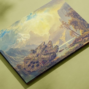 Tela di Star Wars, Poster di Star Wars del Millennium Falcon, Dipinto su tela di astronave, Poster del Millennium Falcon, Pronto da appendere, Arte murale su tela,