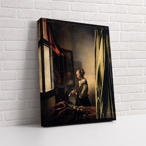Lienzo de Johannes Vermeer, Niña leyendo una carta desde una ventana abierta, Decoración de pared, Lienzo listo para colgar en la pared, Impresión artística, Arte de pared en lienzo
