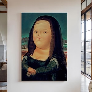 Mona Lisa von Fernando Botero Leinwand, Botero Kunst, Mona Lisa Parodi, Mona Lisa Fun Art, Fernando Botero Wandkunst, Kunstwerk Parodi, lustige Kunst.