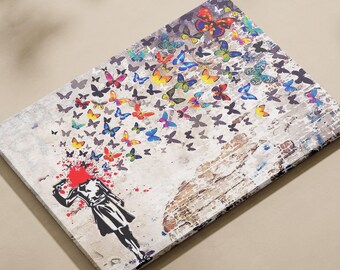 バンクシーのバタフライガールキャンバスアート：グラフィティ