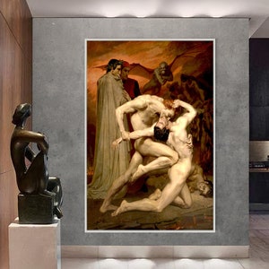 Bouguereau Canvas, Dante and Virgil Inferno Poster, Dante Art, Inferno Canvas, Home Decoration, Dante and Inferno Poster, Canvas Wall Art,