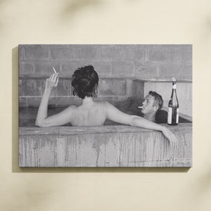 Poster da bagno con champagne di McQueen e sua moglie, tela raffigurante attori americani, Mc Wall Art, stampe su tela raffiguranti attori, pronte da appendere.
