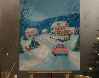 Tela de Natal com Neve e Inverno, Arte de Parede em Tela com Estrada Nevosa de Natal, Arte de Natal, Pôster de Natal, Decoração de Natal, Decoração Festiva com Neve.