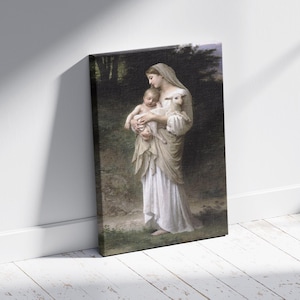 Innocence Virgin Mary Baby Jesus Lamb Canvas, Mary Baby Jesus Lamb Poster,L&#39;Innocence Virgin Canvas, William-Adolphe Canvas Wall Art,