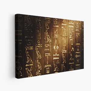 Ancient Egyptian Hieroglyphs Poster, Historical Canvas Art, Egypt Artwork, Extra Gold Egyptian Hieroglyphs Large Canvas, Canvas Wall Art,