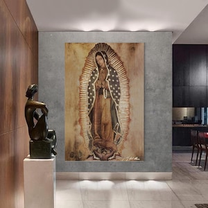 Art de toile de la Vierge de Guadalupe, affiche de notre-dame de Guadalupe, art abstrait de la Vierge chrétienne, art catholique de toile, art de mur de toile,