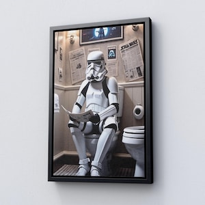 Star Wars su tela, poster Stormtrooper, arte divertente di Star Wars, decorazioni divertenti per il bagno, regalo per il divertimento di Star Wars, arte murale su tela, pronta da appendere
