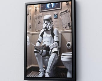 Star Wars in Canvas, Stormtrooper Poster, Star Wars Fun Art, Funny Bathroom Decor, Gift For Star Wars Fun, Canvas Wall Art, Ready To Hang