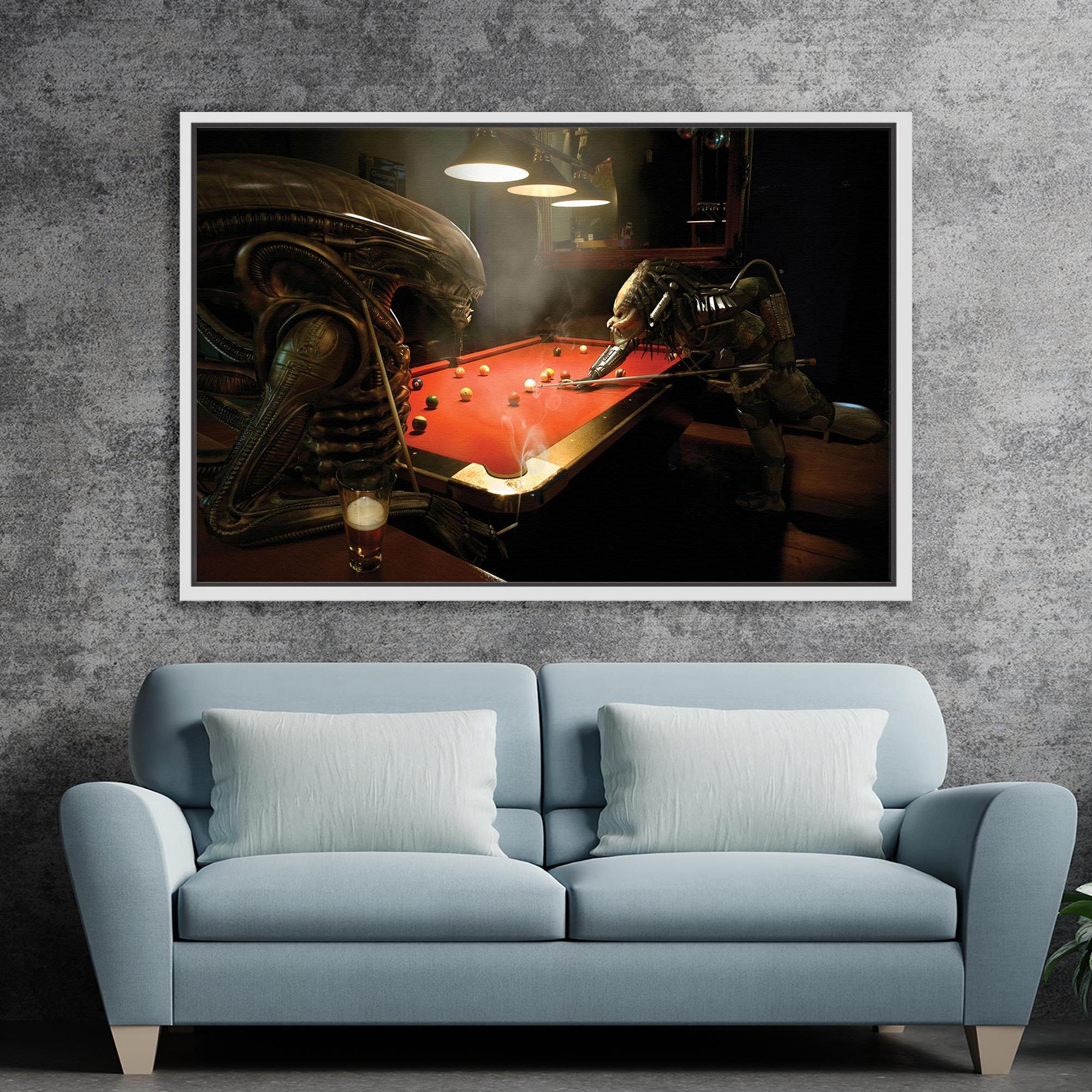 Alien Vs Predator Playing Pool Match Canvas, Alien Art Canvas, Playing ...