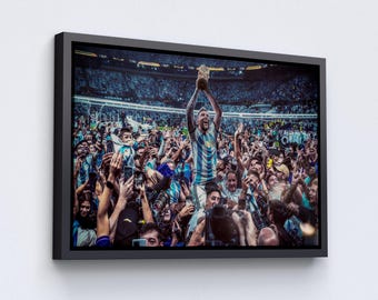 Lionel Messi World Cup 2022 Poster, Messi World Cup Trophy Celebration Canvas, Messi Poster, 2022 World Cup Champions, Canvas Wall Art,