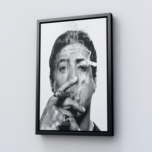 Sylvester Stallone Poster, Sylvester Stallone Cigar Canvas, Sylvester Stallone Wall Art, Framed Canvas, Movie Poster, Ready To Hang.