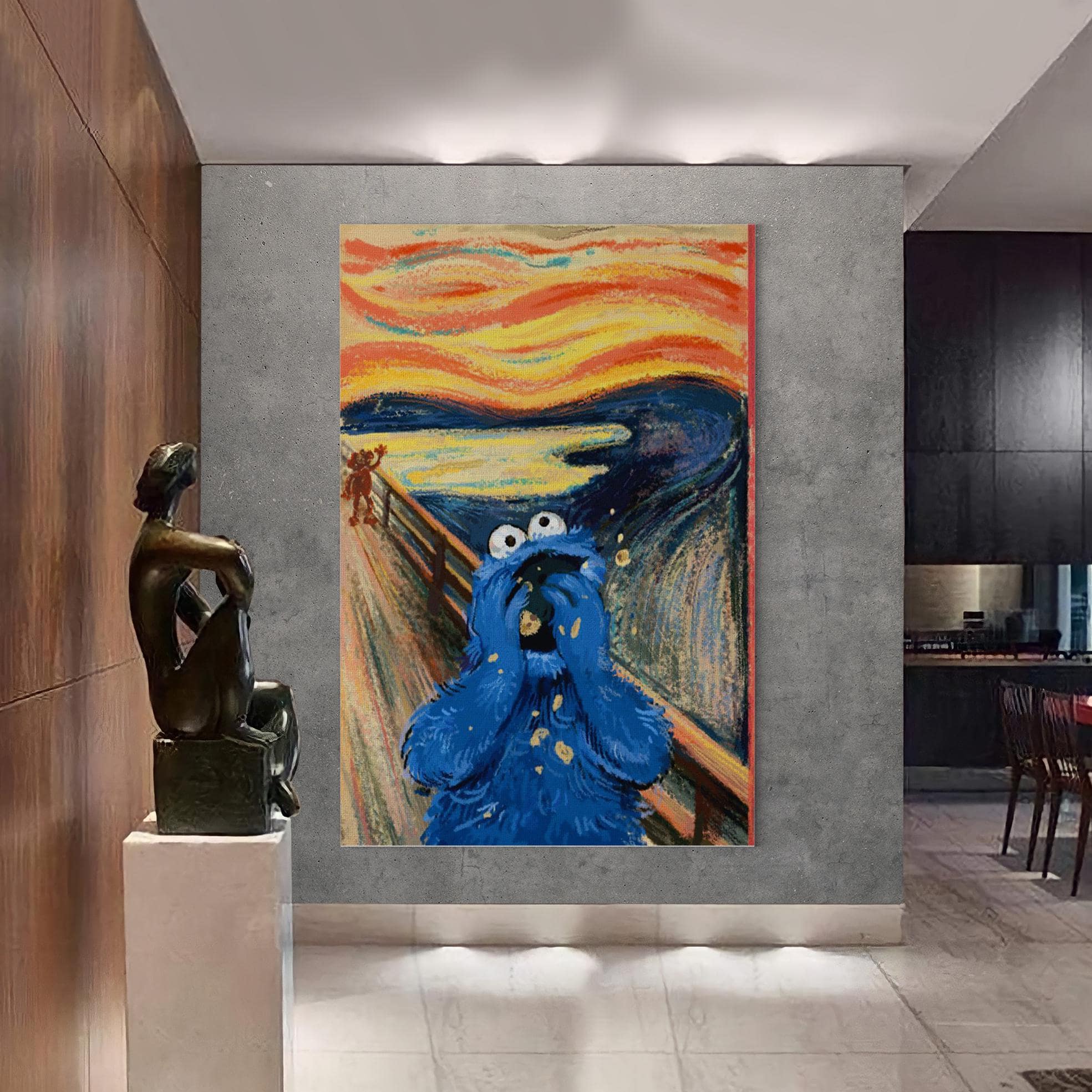 Cookie Monster Poster, Scream Parody Canvas Wall Art, Vintage