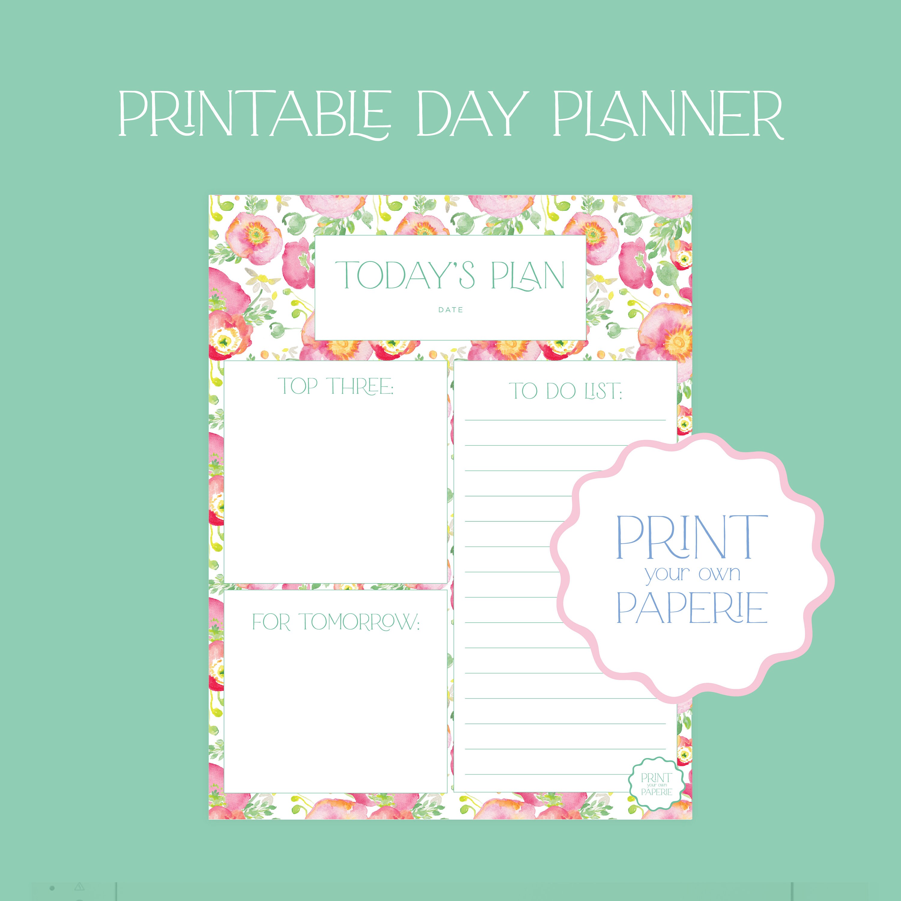 Watercolor Floral Daily Planner Printable, Printable Daily Planner, to ...