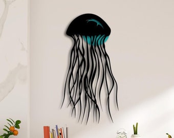 Colorful Jellyfish Metal Wall Art: 3D Ocean Decor (13x29")