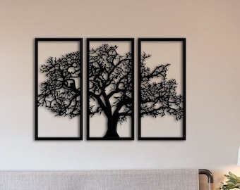 3-Panel Tree of Life Metal Wall Art, Modern Home Decor (28x14in)