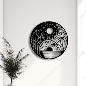 Yin Yang Wandkunst, Sonne & Mond Metallwanddekor, Metallwandkunst, Housewarminggeschenk, Hauptwanddekor, Bürowanddekor, Innenarchitektur