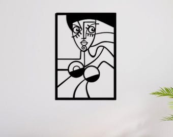 Faces Line Metal Wall Art: Feminine One Line Decor (19x29")