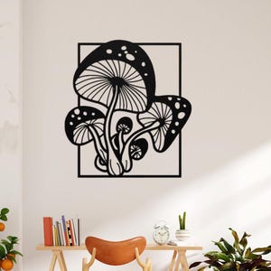 Hongo inspirado, arte de pared de metal, decoración de pared botánica, arte de sala de estar con temática natural, hongo mágico, regalo de inauguración de la casa, arte de pared para habitación de niños
