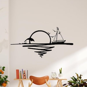Sunshine and Boat Metal Art, Sea And sun Wall Art, Sea Sparkle Metal Wall Art, Sunrise View Outdoor Sign, Sunshine Metal sign, Boho Wall Art