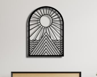 Sunrise Metal Wall Art: Mountain, Sea & Sun Decor (29x33")