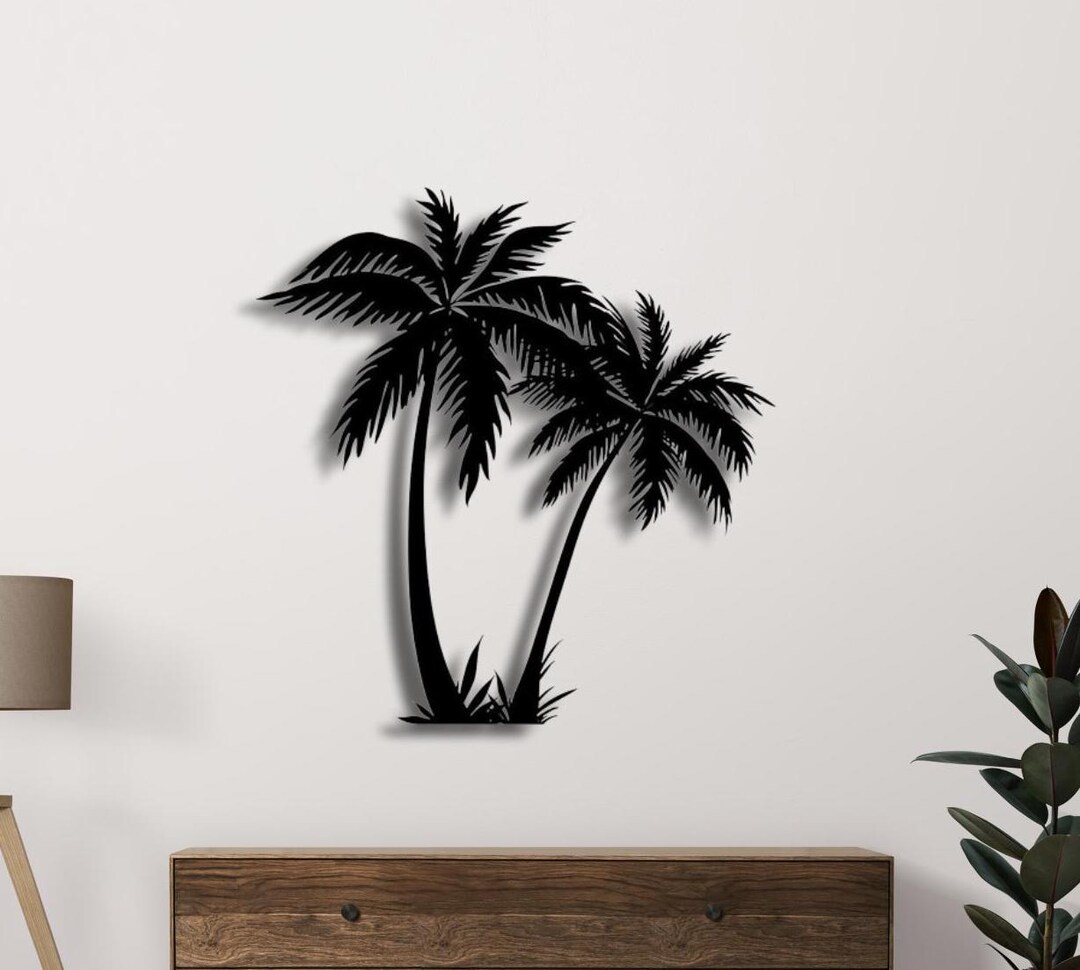 Tropical Palm Tree Metal Wall Art, Outdoor Wall Decor, Palm Leaf Art ...