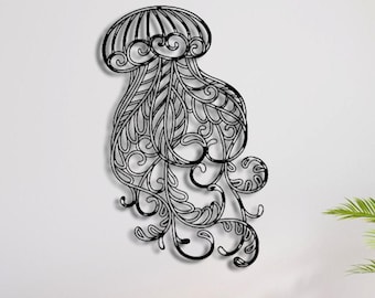 Metal Jellyfish Wall Art: 3D Ocean Decor (13x29")