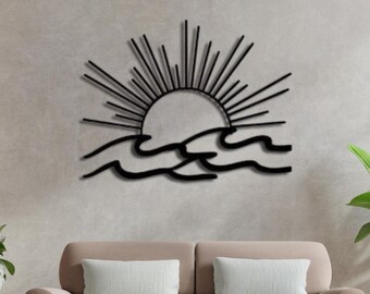 Décoration murale en métal soleil et mer : enseigne extérieure Sunrise (29 x 39 po.)