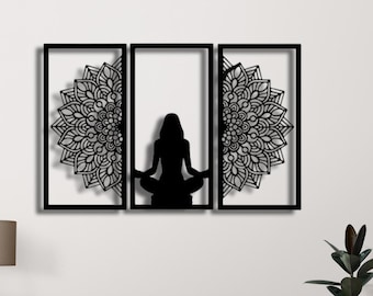 Yoga Metal Wall Art: Mandala Silhouette, Modern Home Decor