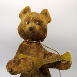 Vintage Mechanical Plush Wind-up Bear with Instrument Guitar