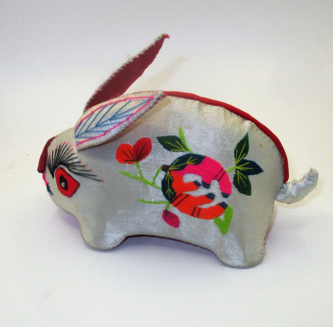 Vintage Chinese Silk Embroidered Rabbit Stuffed Animal - Etsy