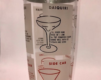 Vintage MCM Frosted Drink Recipe Mixer Glass Cocktail Shaker