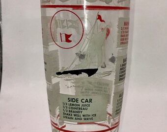 Vintage MCM Frosted Drink Recipe Mixer Glass Outdoor Sports Golf Sailing