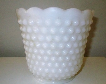 Vintage MCM Hobnail Milk Glass Fire King Oven ware Planter Vase Bowl