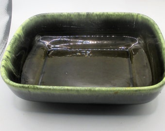 Vintage MCM Hull USA F41 Dark Green Drip Glaze Rectangle Planter Pottery Dish Bowl