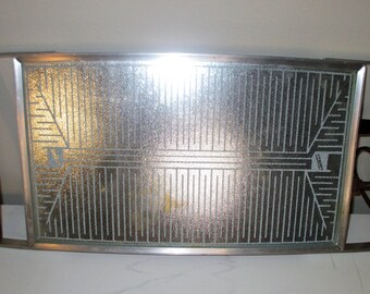 Vintage MCM Glass & Wood Handle Salton Hot Tray Serving Tray Warmer Plate