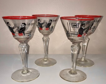 Vintage Drinkers Set of Four Mini Martini cocktail glasses mid century