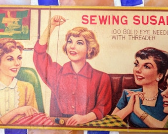 Vintage Nähen Susan 100 Gold Augennadeln mit Einfädler
