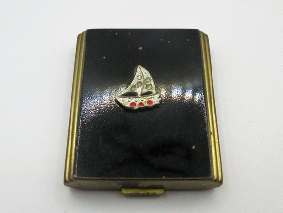 1930s Dovell Jeweled Sailboat Gold Tone Blush Rou… - image 1